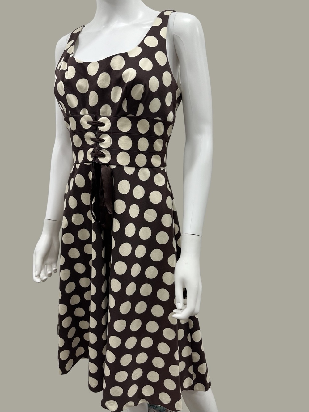 Timeless Charm Vintage Inspired Donna Ricco Polka Dot Corset-Waist Midi Dress - Picture 10 of 10